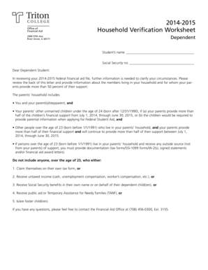 Household Verification Worksheet
