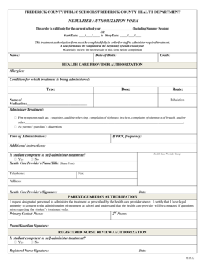 Nebulizer Authorization Form
