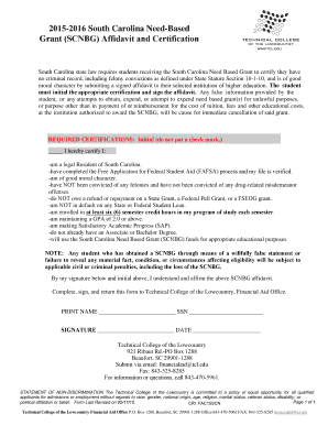 South Carolina Need-Based Grant Affidavit