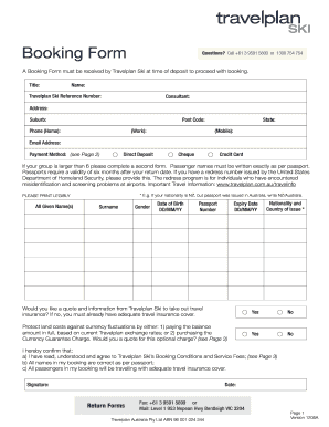 Travelplan Ski Booking Form
