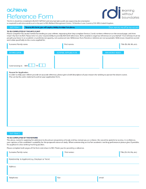 Reference Form for Academic or Professional Course Application