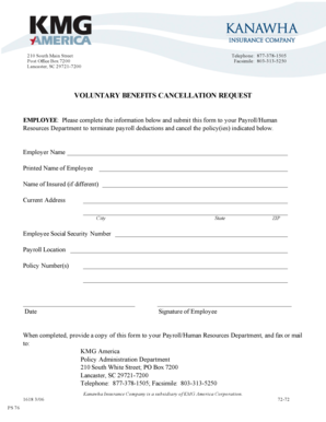 Voluntary Benefits Cancellation Request Form