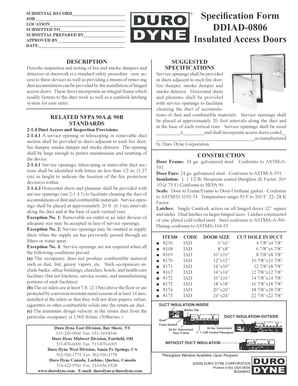 Fire Damper Access Door Specification Form