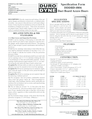 Duct Access Doors Specification Form