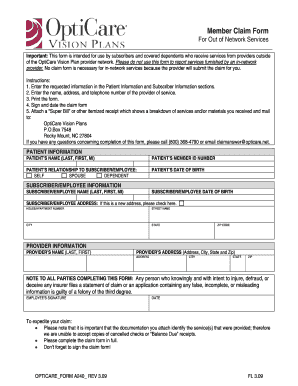 OptiCare Vision Out of Network Claim Form