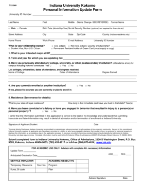Indiana University Personal Information Update Form