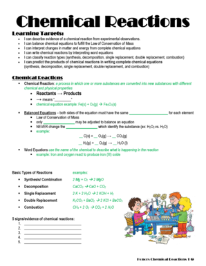 Chemical Reactions Worksheet