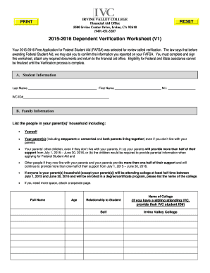 2015-2016 Dependent Verification Worksheet