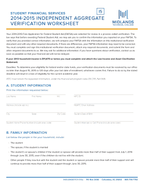 2014-2015 Independent Aggregate Verification Worksheet
