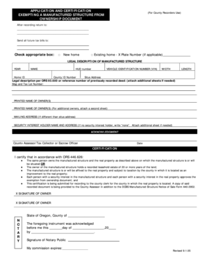 Oregon Manufactured Structure Ownership Exemption Form