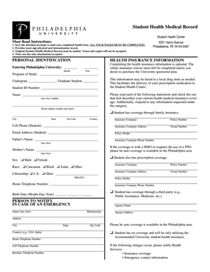 Student Health Medical Record Form