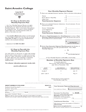 Saint Anselm College Monthly Payment Planner