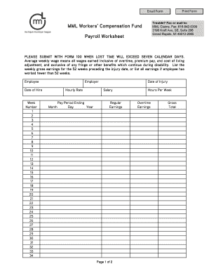 MML Workers’ Compensation Payroll Worksheet