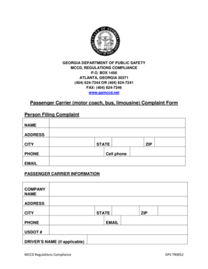 Georgia Passenger Carrier Complaint Form
