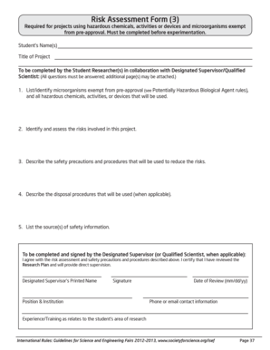 Risk Assessment Form for Hazardous Projects