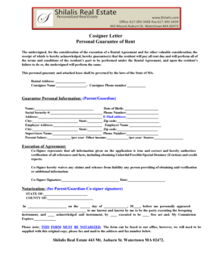 Cosigner Letter for Rental Agreement