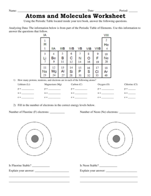 Atoms and Molecules Worksheet