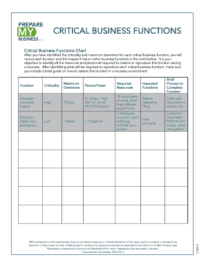 Critical Business Functions Template