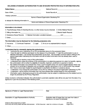 Oklahoma HIPAA Authorization Form