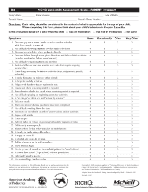NICHQ Vanderbilt Assessment Scale—Parent Informant