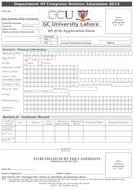 GC University Lahore BS Computer Science Admission Form