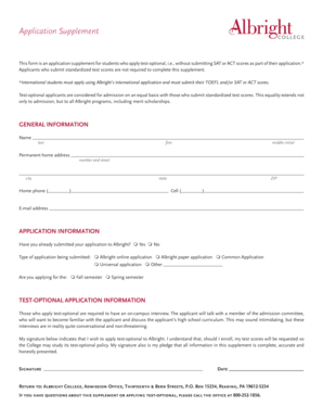 Albright College Test-Optional Application Supplement