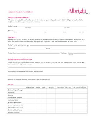 Teacher Recommendation Form