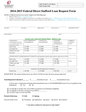2014-2015 Federal Direct Stafford Loan Request Form
