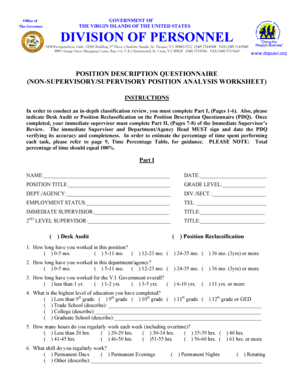 Virgin Islands Government Position Description Questionnaire