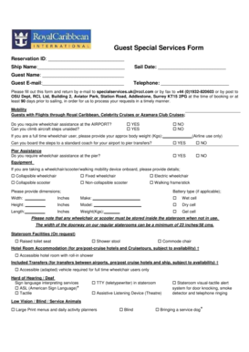 Royal Caribbean Guest Special Services Form