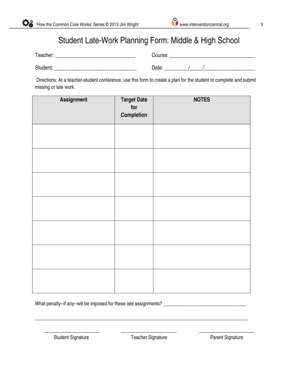 Student Late-Work Planning Form