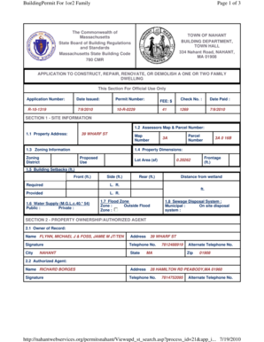 Massachusetts Building Permit for One or Two Family Dwelling