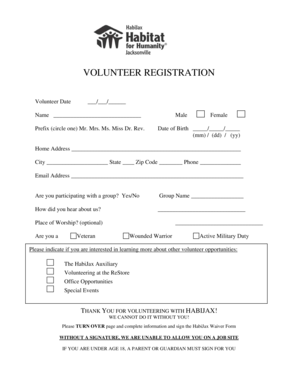 Habitat for Humanity Volunteer Registration and Waiver