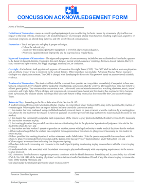 Concussion Acknowledgement Form