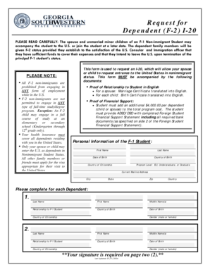 Request for Dependent I-20 Form