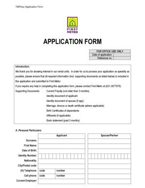 TMP2(a) Rental Application Form