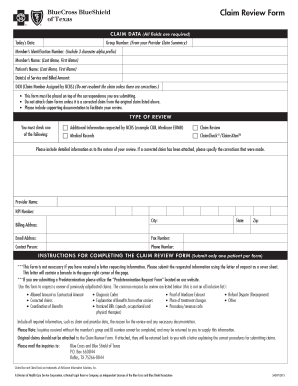 Blue Cross and Blue Shield Claim Review Form