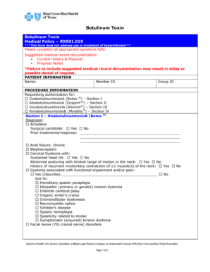 Medical Policy Form for Botulinum Toxin Authorization