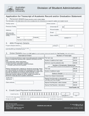 ANU Transcript Application Form