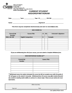 College Course Drop/Withdraw Form