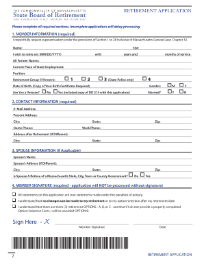 Massachusetts State Retirement Application