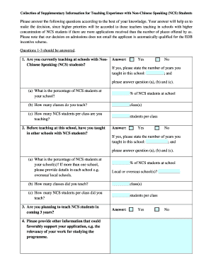 Teaching Experience with Non-Chinese Speaking Students Form