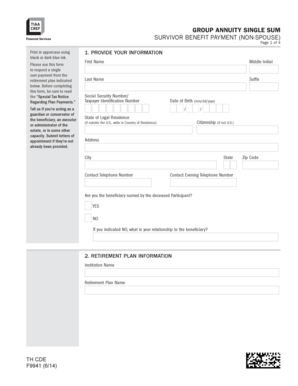 Group Annuity Single Sum Survivor Benefit Payment Form