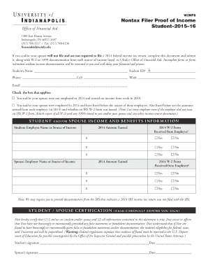 Nontax Filer Proof of Income Student - University of Indianapolis - uindy