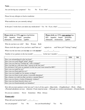 Sexual Health Screening Form