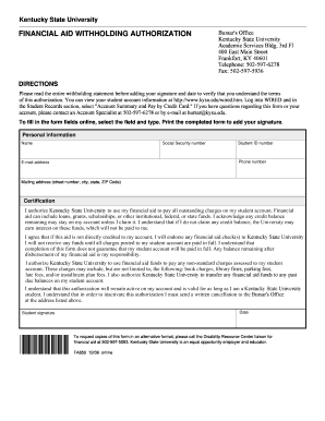 Financial Aid Withholding Authorization Form