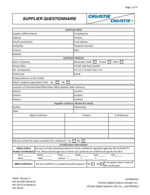 Supplier Questionnaire