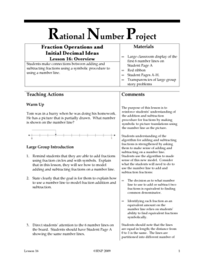 Peer evaluation sample - Rational Number Project Fraction Operations and Initial Decimal Ideas Lesson 16: Overview Students make connections between adding and subtracting fractions using a symbolic procedure to using a number line - cehd umn