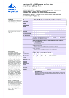 Investment Trust ISA Direct Debit Amendment Form