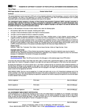 Copyright Transfer Agreement for SPIE